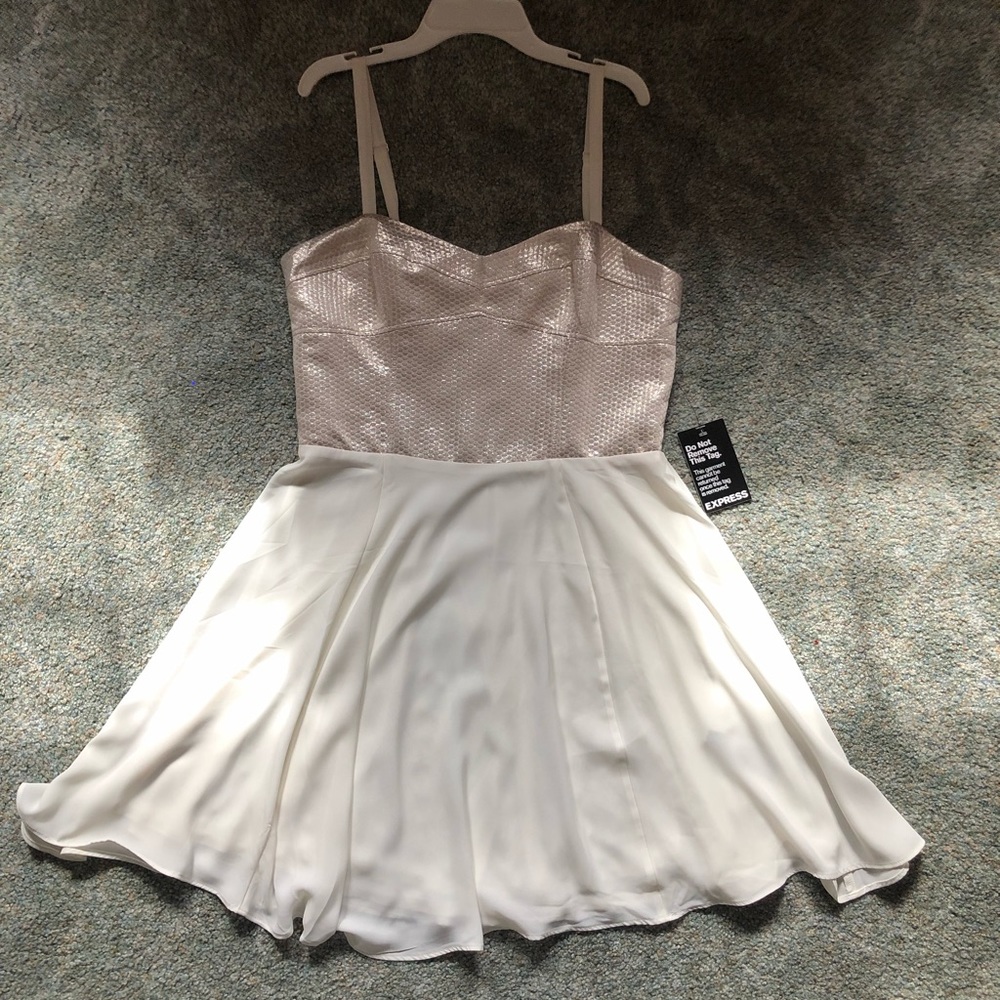 NWT Express Rose Gold & White Dress